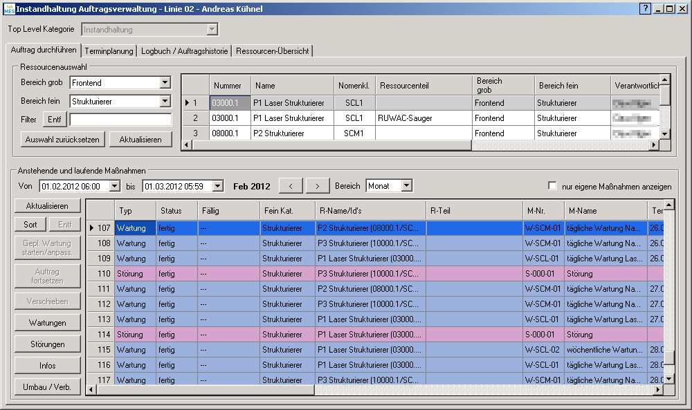 Screenshot Instandhaltung-Auftragsverwaltung