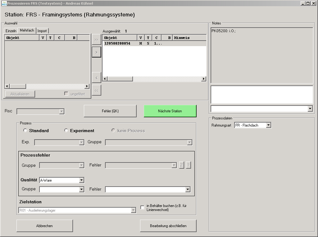 Screenshot manuelle Prozessierung